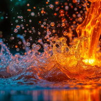 水と炎がぶつかる瞬間のAI画像