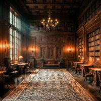 古い洋館風の図書室のAI画像