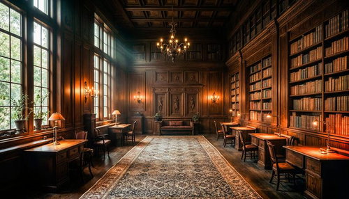 古い洋館風の図書室のAI素材