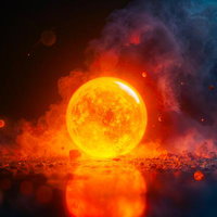暗闇に浮かぶ燃える火球のAI画像
