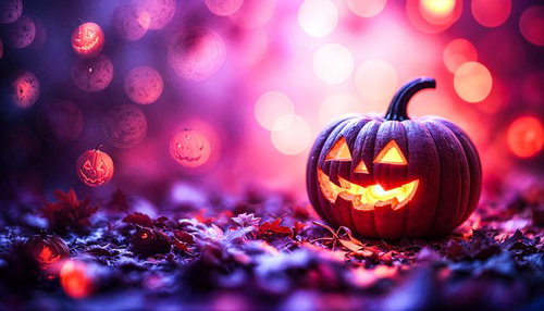 Glowing Jack-o'-Lantern with Floating Pumpkins — Free Halloween Image