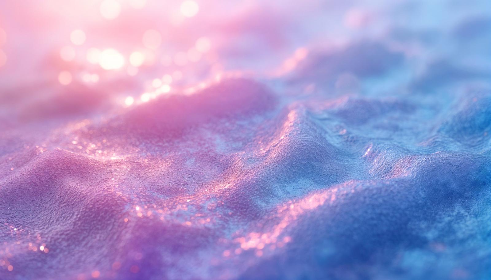 ピンクと水色のグラデーションに光が散る粒状テクスチャーのAI画像