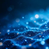 青い粒子が波打つデジタルウェーブのAI画像