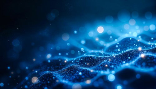 青い粒子が波打つデジタルウェーブのAI素材