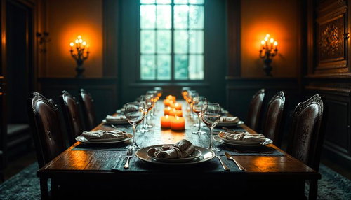 Candlelit Formal Dining Room with Long Table — Free Interior Image