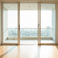 高層階の眺望が広がる空室のリビングのAI画像