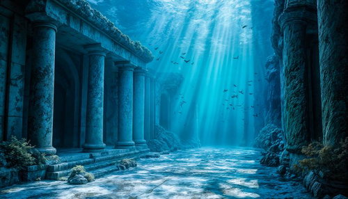 Submerged Ancient Temple Ruins Underwater — Free Fantasy Background Image
