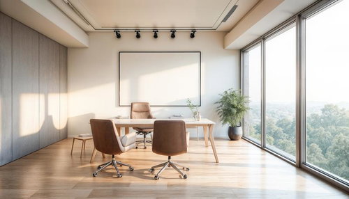 Bright Minimalist Office with Floor-to-Ceiling Windows — Free Stock Image