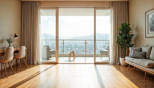 眺望の良い高層階のリビングのAI素材