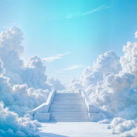 雲海にそびえる天空への階段のAI画像