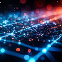 青く光るネットワークの抽象背景のAI画像