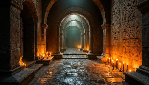 Candlelit Stone Dungeon Corridor — Free Fantasy Background Image