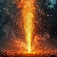夜空へ立ち上る巨大な火柱のAI画像
