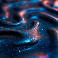青と橙に光る粘液状のうねりのAI画像