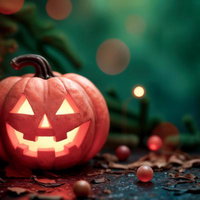 光るジャックオランタンとハロウィンの夜のAI画像