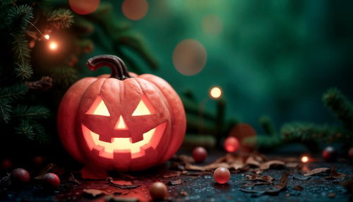 光るジャックオランタンとハロウィンの夜