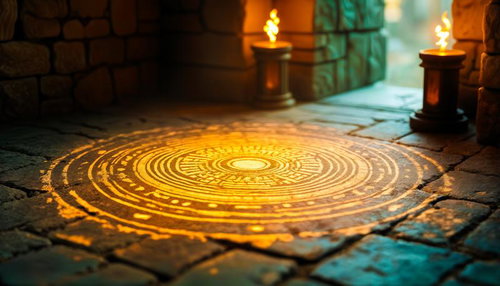 石床に光る召喚の魔法陣のAI素材