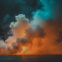 海上に立ち上るオレンジ色の煙のAI画像