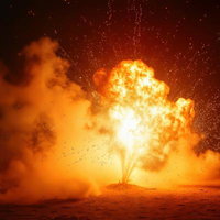 夜に立ち上る炎の爆発のAI画像
