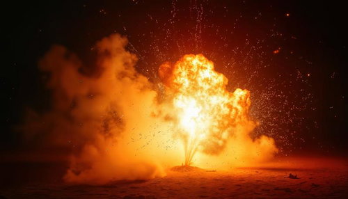 夜に立ち上る炎の爆発