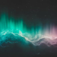緑とピンクに光るオーロラ風の光のAI画像