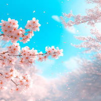 春風に吹かれて舞い踊る桜吹雪の花びら - 満開の桜景色の写真