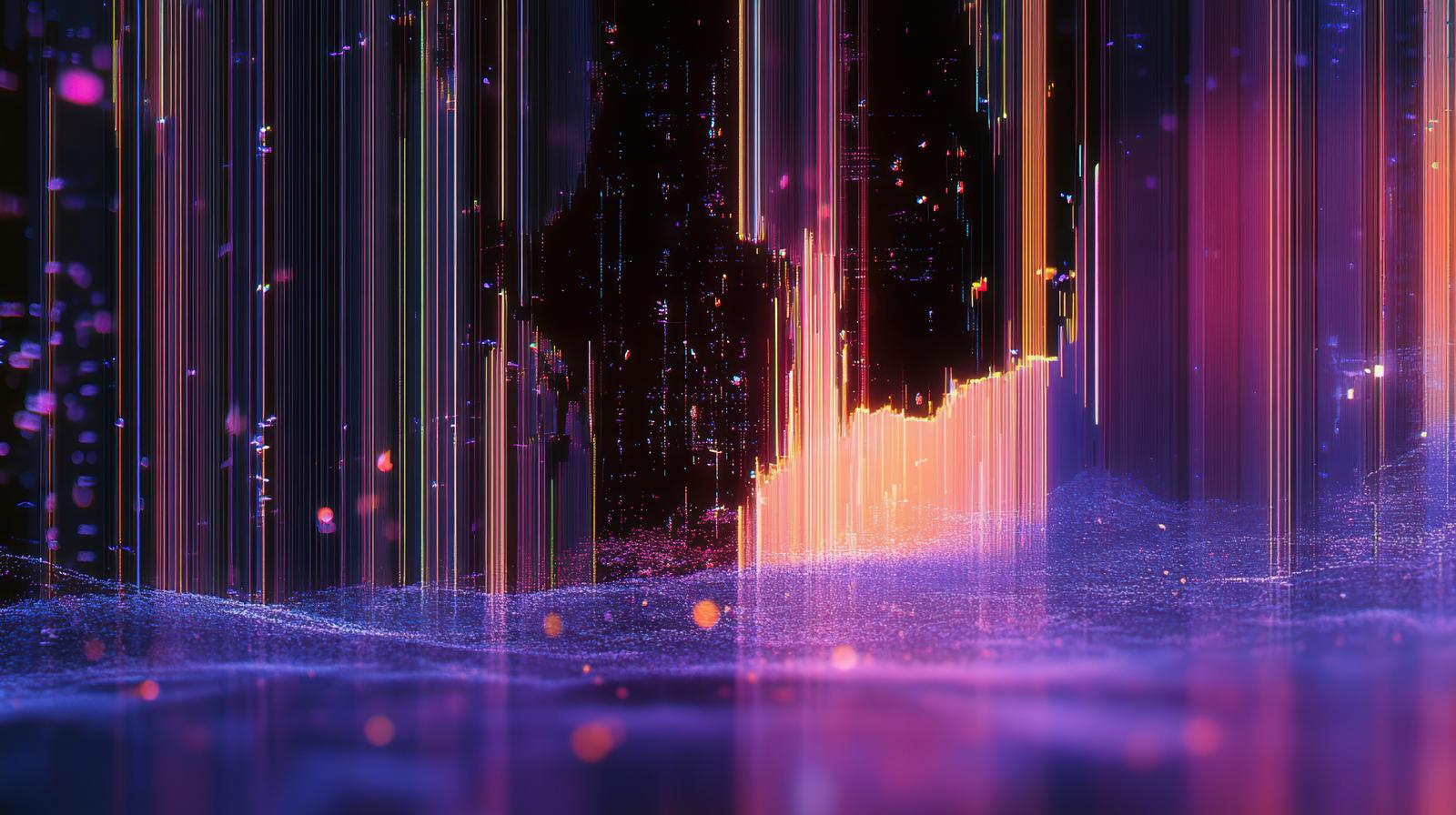 Digital background with overlapping orange and blue vertical noise