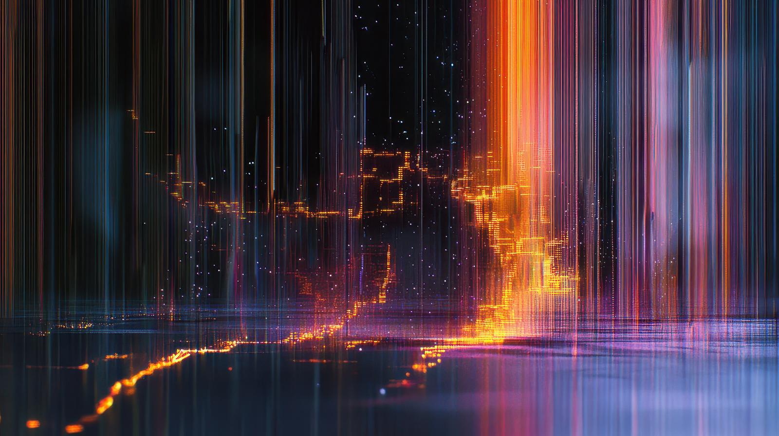 デジタルグリッチエフェクトで歪んだ人物の黒いシルエット