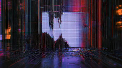 縦線ノイズと色収差が織りなすサイバー空間のデジタルアート