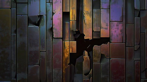 ひび割れた金属パネルの工業的背景テクスチャー