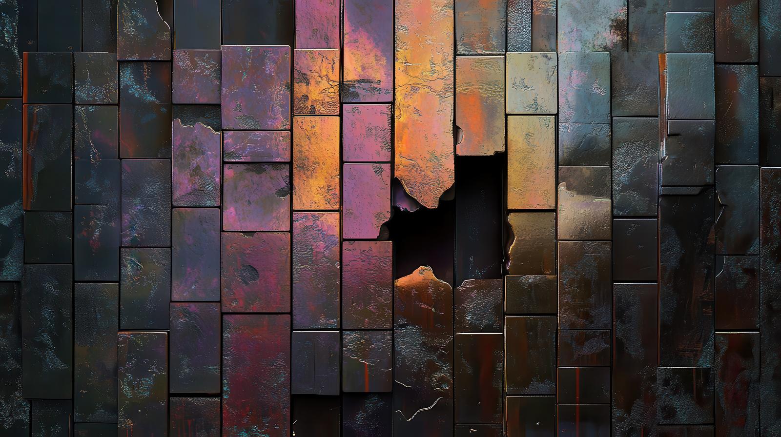 A distorted skeleton display amid vertical digital noise effects