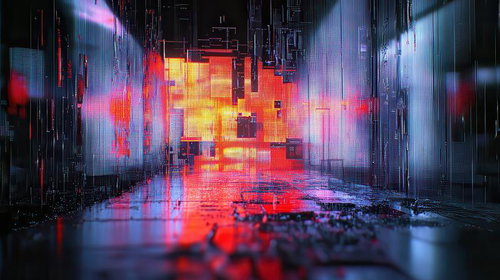 グリッチノイズに包まれたネオン街