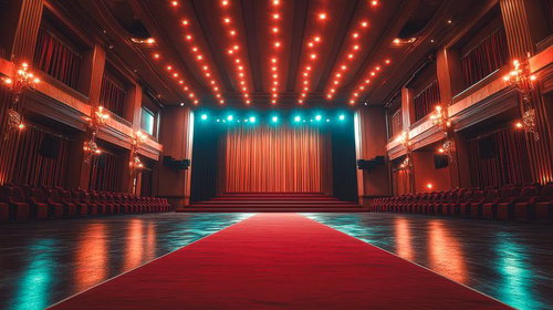 アンティーク調の劇場の赤いレッドカーペットと舞台