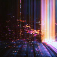 ネオンカラーが流れるサイバー空間の写真