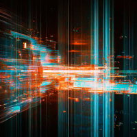 モニターに映り込んだ光の歪むホラーノイズの写真