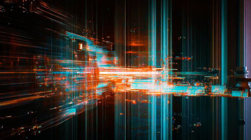 モニターに映り込んだ光の歪むホラーノイズ