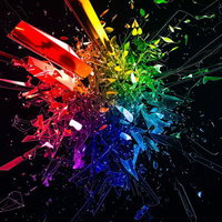 虹色に光る破片が爆発する3Dエフェクトの写真