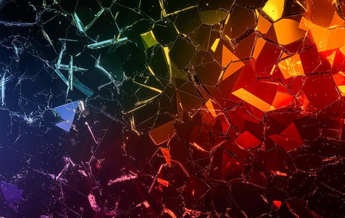 ブルーからオレンジへのグラデーション割れガラス