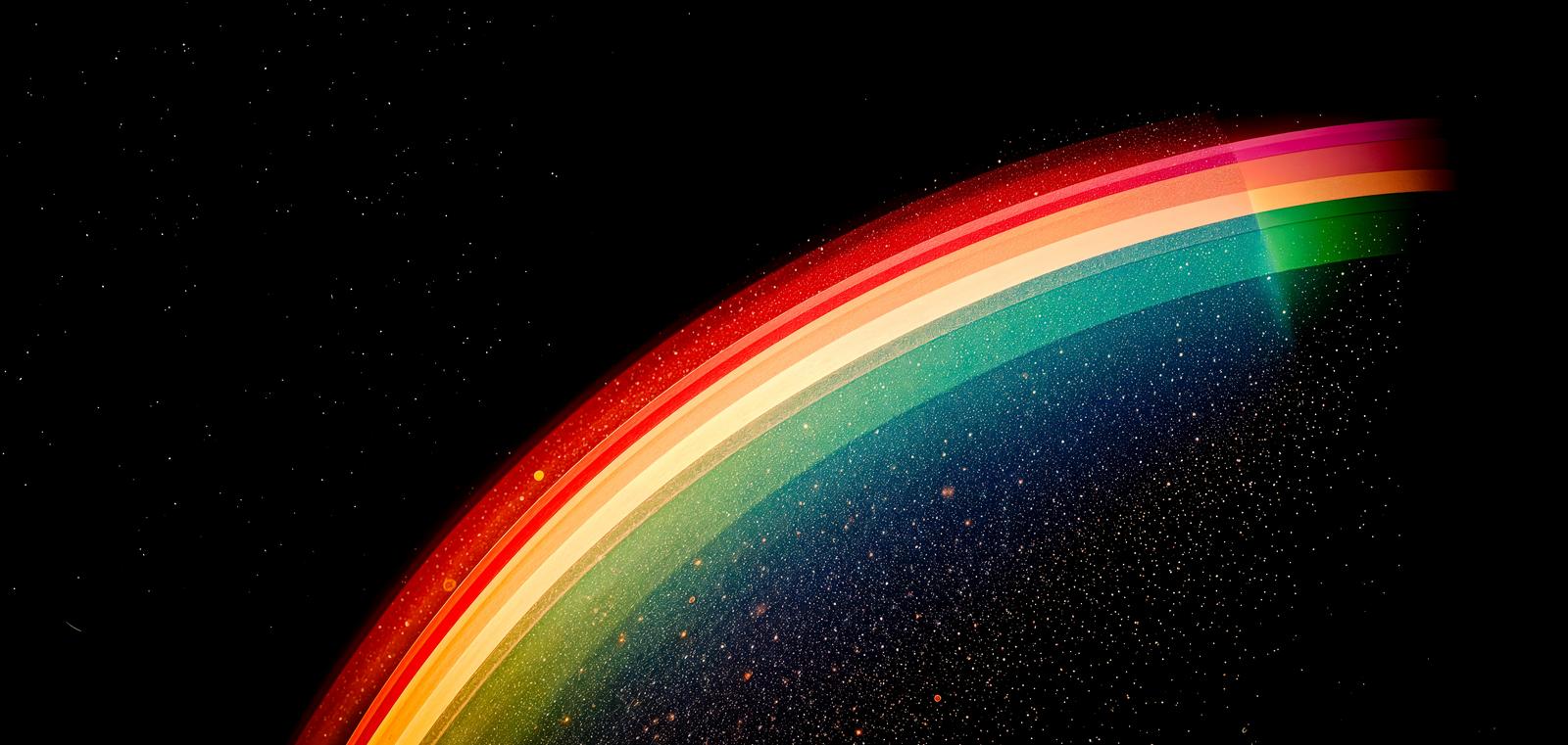 A rainbow-colored gradient in an arched shape, glowing against a dark background