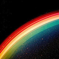 暗闇に輝く七色の光の帯のAI画像