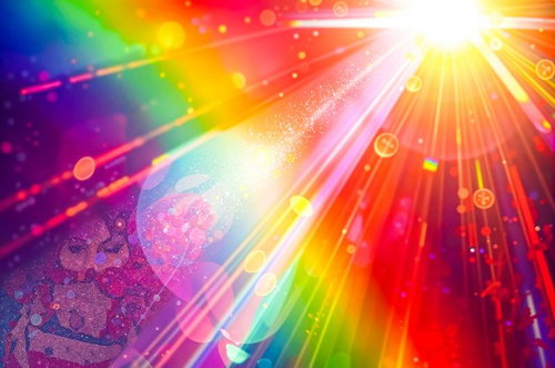 虹色の光線が放射状に広がるエフェクト