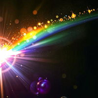 虹色の光芒とレンズフレアのAI画像