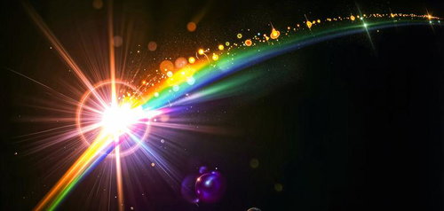 虹色の光芒とレンズフレア