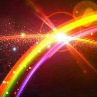 虹色の光跡が交差する瞬間の写真