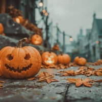 ハロウィンの季節を彩るかぼちゃランタンの写真