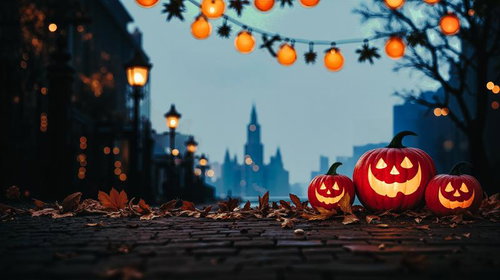 ハロウィンの夜を照らす三つのジャック・オー・ランタン