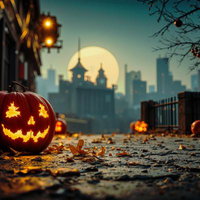 闇夜に輝く不気味なハロウィンのかぼちゃの写真