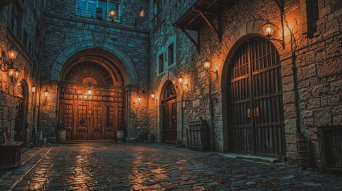 石造りのアーチと古い木の扉