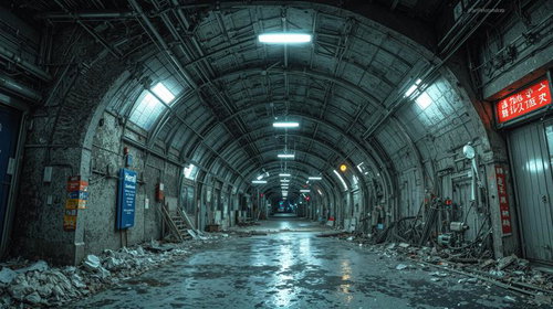 工事が中断された地下トンネルの廃墟内部