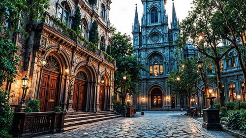 彫刻が施された石造のファサード